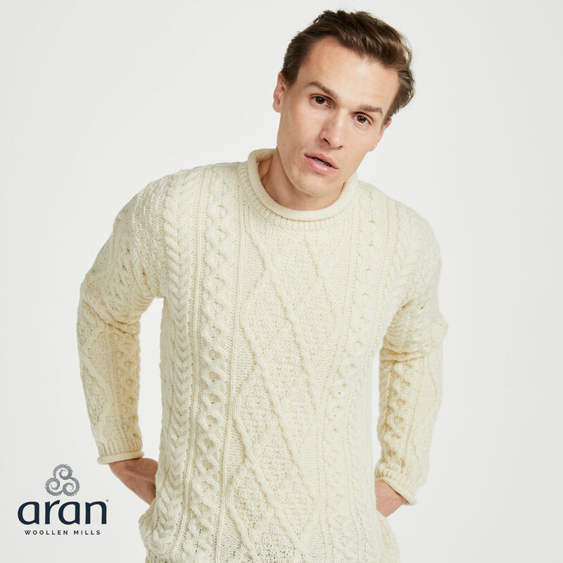 Unisex Roll Neck Aran Crew